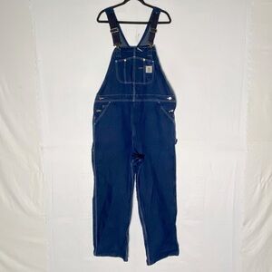 Carhartt Dark Wash Blue Denim Overalls 40x32 Streetwear Work Wear Festival
